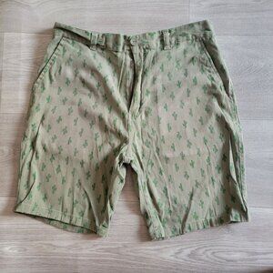 Brooklyn Cloth Mens Cactus Print Olive Green Twill Shorts Size 34